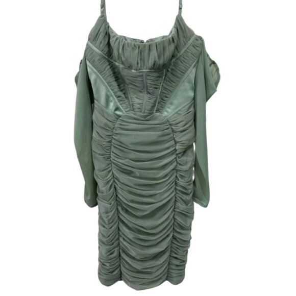 House of CB Freyja Gathered Corset Dress Size M Sage Green Mesh & Satin - Picture 14 of 15